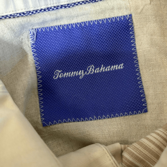Tommy Bahama Beige Striped Long Sleeve Textured Button-Up Shirt Size Large - Picture 6 of 11